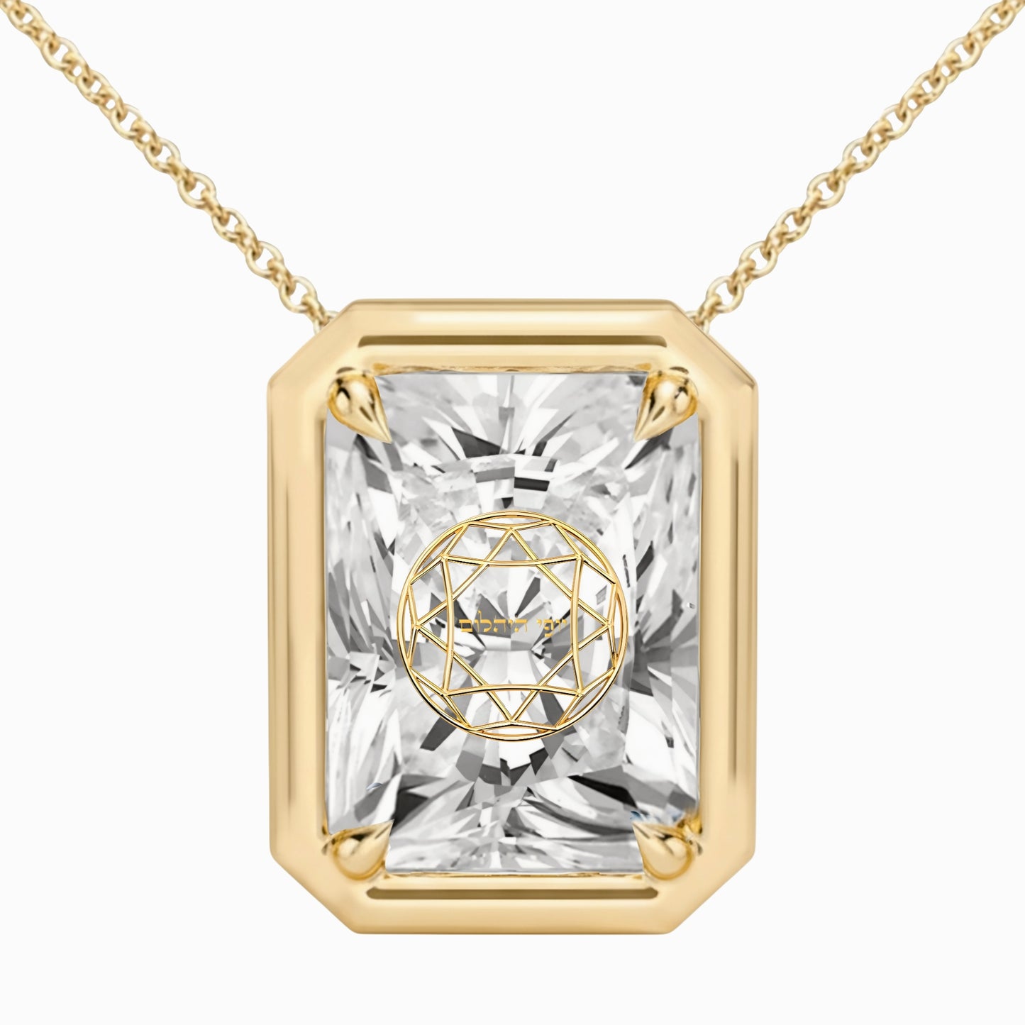 Lab Grown Diamond Radiant Bezel Prongs Pendant Necklace 14K Yellow/White/Rose Gold