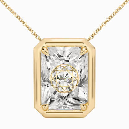 Lab Grown Diamond Radiant Bezel Prongs Pendant Necklace 14K Yellow/White/Rose Gold