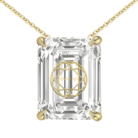 שרשרת יהלום מעבדה אמרלד מרחף עם חריטת לייזר בעיצוב אישי - זהב 14 קראט צהוב/לבן/רוז גולד