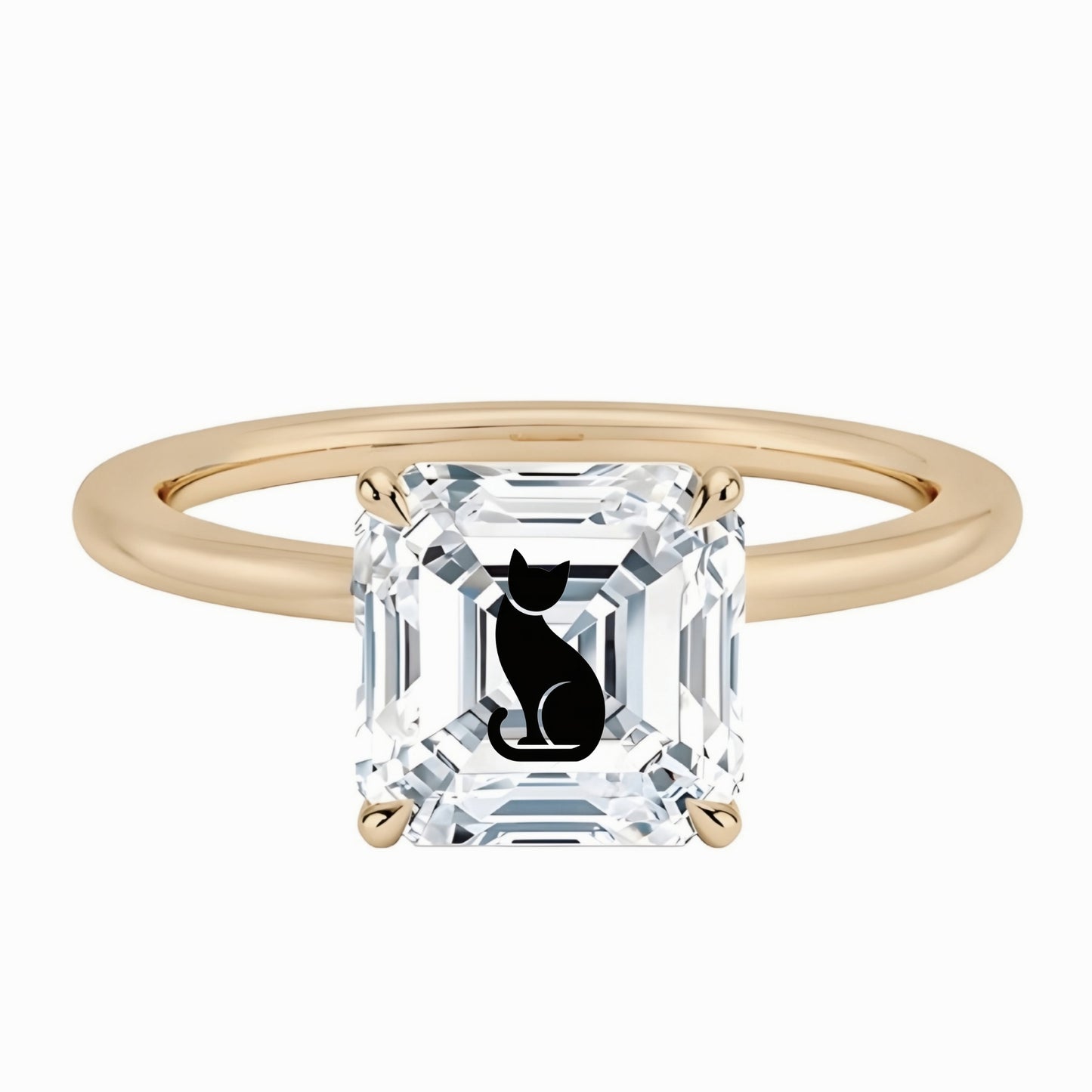 טבעת אבן מוסונייט אשר עם חריטת לייזר חתול - זהב 14 קראט צהוב/לבן/רוז גולד