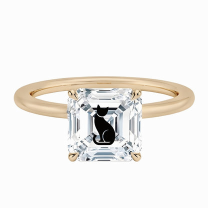 טבעת אבן מוסונייט אשר עם חריטת לייזר חתול - זהב 14 קראט צהוב/לבן/רוז גולד