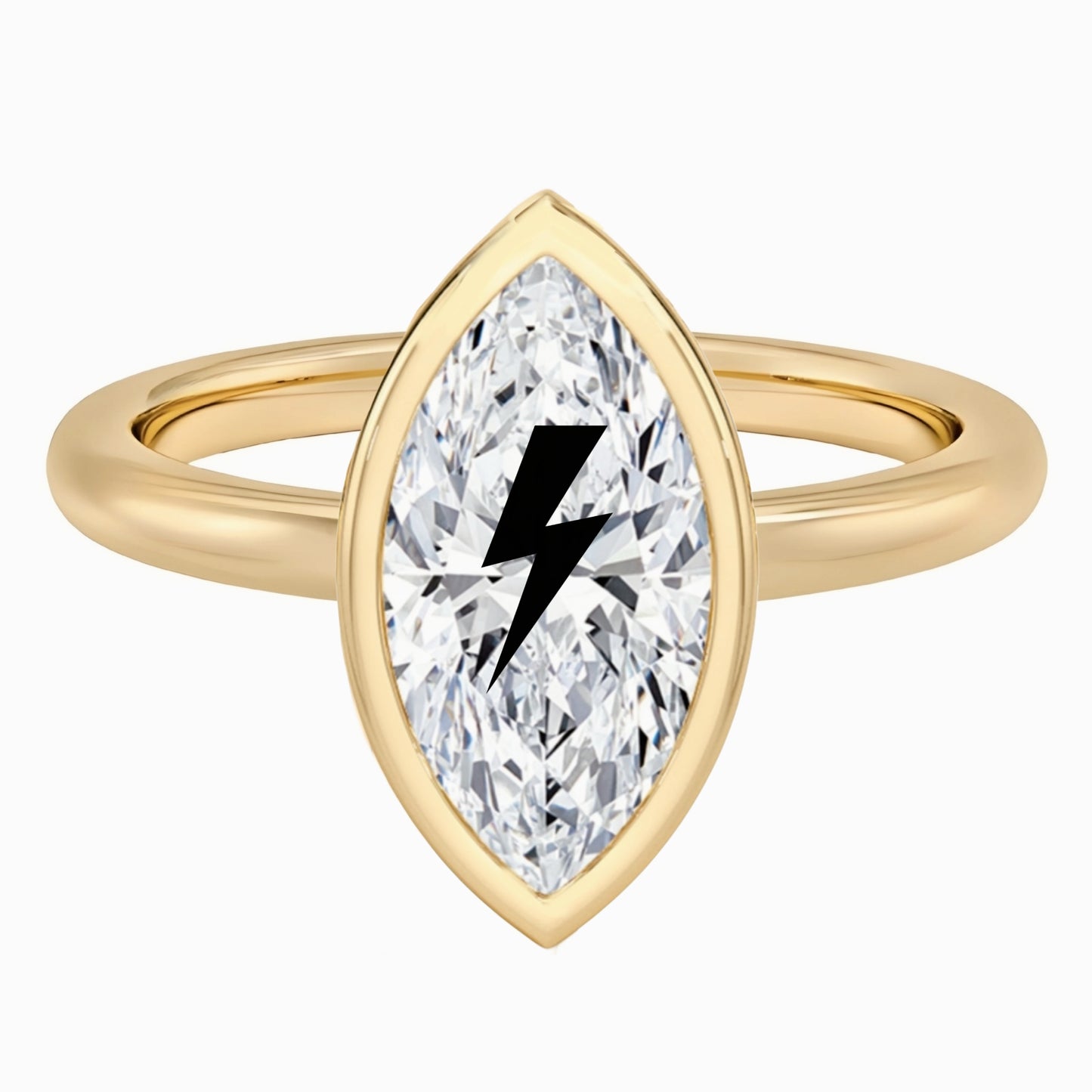 טבעת חותם יהלום מעבדה מרקיזה עם חריטת לייזר ברק - שיבוץ בזל זהב 14 קראט לבן/צהוב/רוז גולד