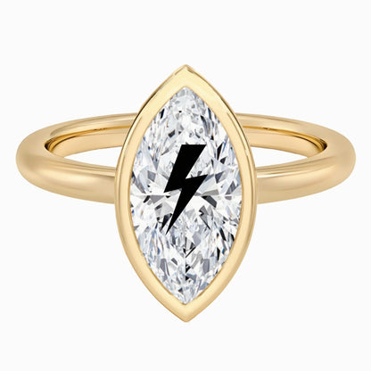 טבעת חותם יהלום מעבדה מרקיזה עם חריטת לייזר ברק - שיבוץ בזל זהב 14 קראט לבן/צהוב/רוז גולד