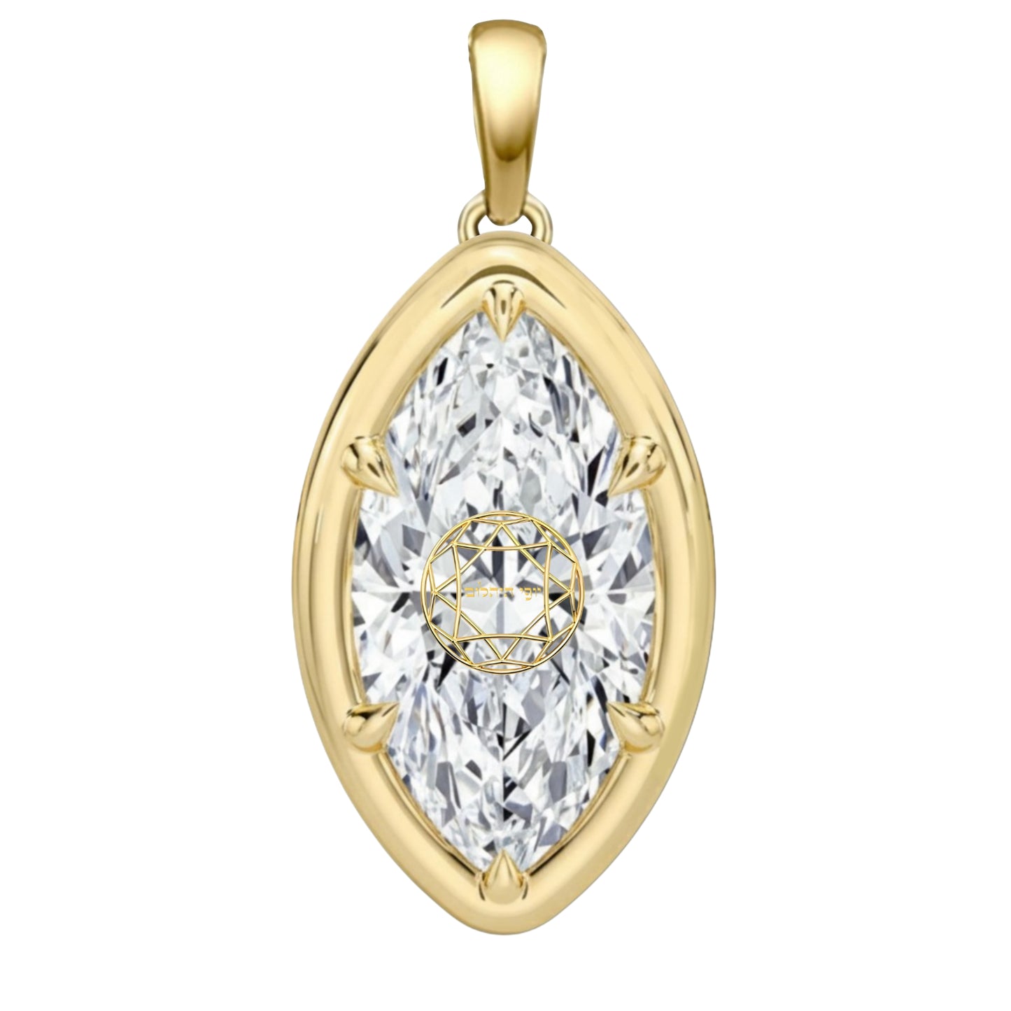 Laser Engrave Onto Center Lab Grown Diamond Marquise Bezel Prongs Pendant Personalized Engraved 14K Gold