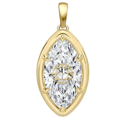 Laser Engrave Onto Center Lab Grown Diamond Marquise Bezel Prongs Pendant Personalized Engraved 14K Gold