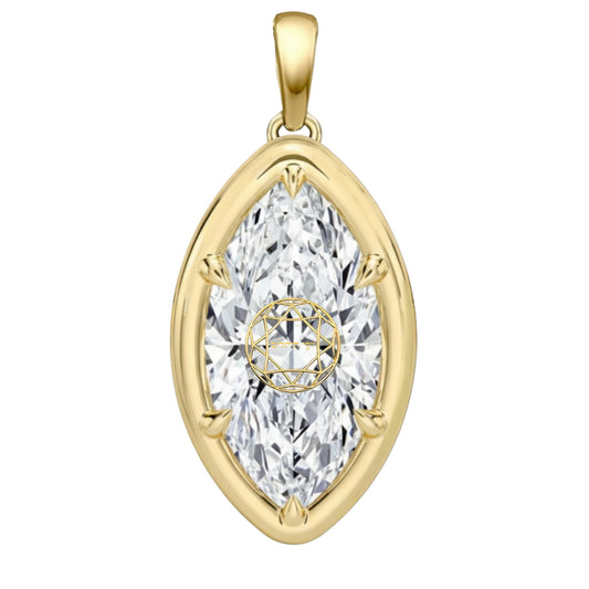 Laser Engrave Onto Center Lab Grown Diamond Marquise Bezel Prongs Pendant Personalized Engraved 14K Gold