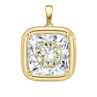 Laser Engrave Onto Center Of Lab Grown Diamond Cushion Bezel Prongs Pendant Personalized Engraved 14K Gold
