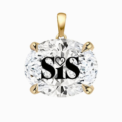 תליון אבן מוסונייט אובל עם חריטת לייזר SIS - זהב 14 קראט צהוב/לבן/רוז גולד
