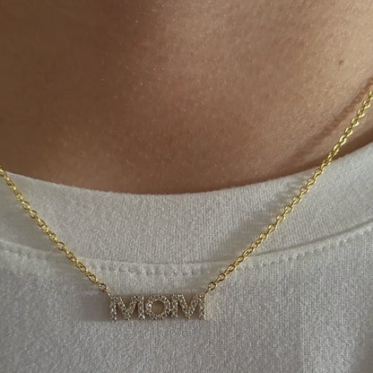 MOM Pendant Necklace Lab Grown Diamonds 14K Yellow/White/Rose Gold