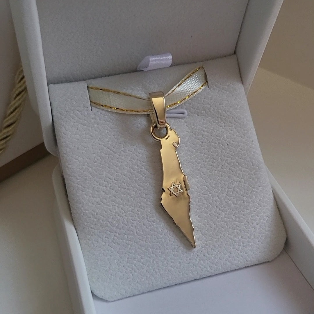 Grand 14K Gold Map of ISRAEL Pendant with Magen David - Special Edition for Thick Chains