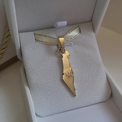 Grand 14K Gold Map of ISRAEL Pendant with Magen David - Special Edition for Thick Chains