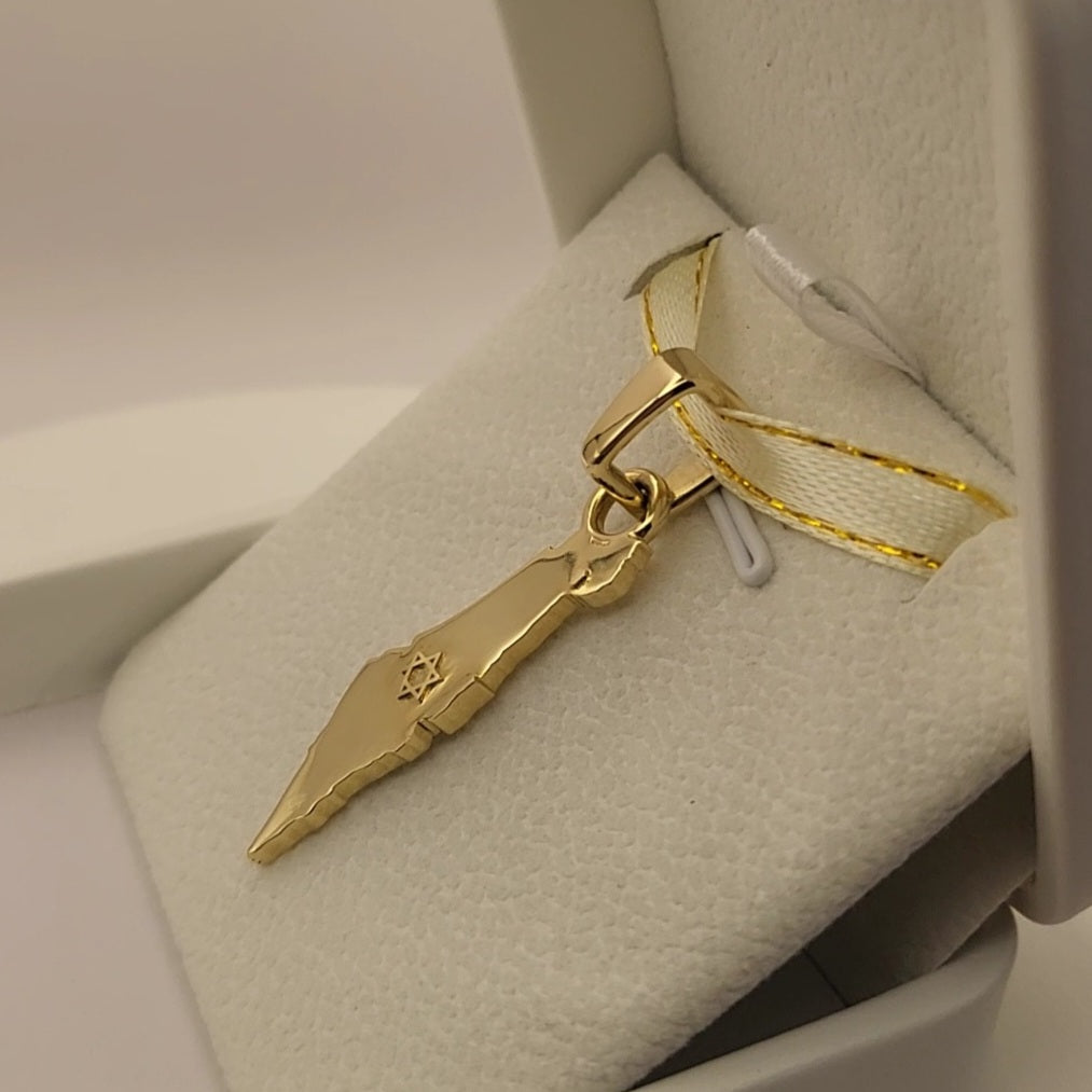 Grand 14K Gold Map of ISRAEL Pendant with Magen David - Special Edition for Thick Chains