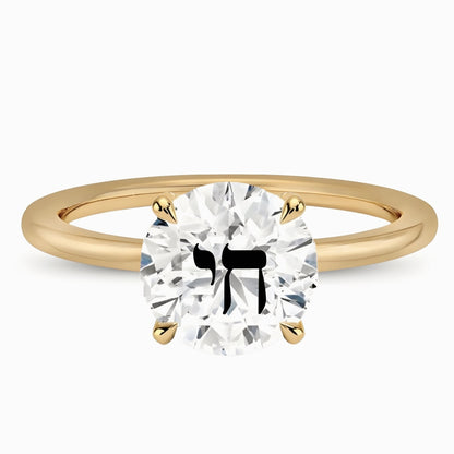 Laser Engrave On Lab Grown Diamond Round Ring Chai Engraved 14K Gold