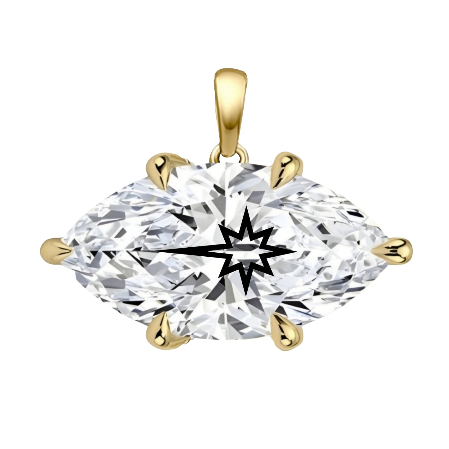 תליון יהלום מעבדה מרקיזה עם חריטת לייזר כוכב הצפון - זהב 14 קראט צהוב/לבן/רוז גולד