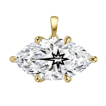 תליון יהלום מעבדה מרקיזה עם חריטת לייזר כוכב הצפון - זהב 14 קראט צהוב/לבן/רוז גולד