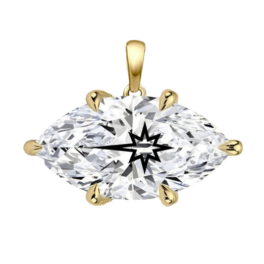 תליון יהלום מעבדה מרקיזה עם חריטת לייזר כוכב הצפון - זהב 14 קראט צהוב/לבן/רוז גולד