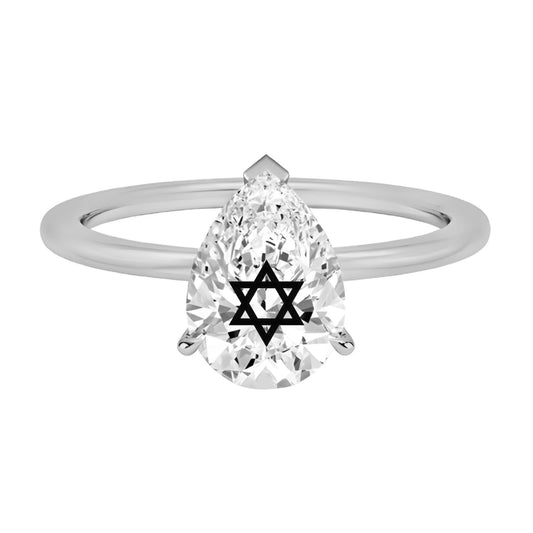טבעת כסף מוסונייט טיפה חריטה מגן דוד