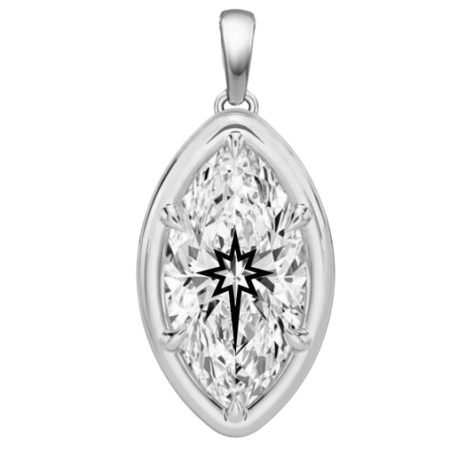 Laser Engrave On Moissanite Marquise Bezel Prongs Pendant North Star Engraved 925 Silver