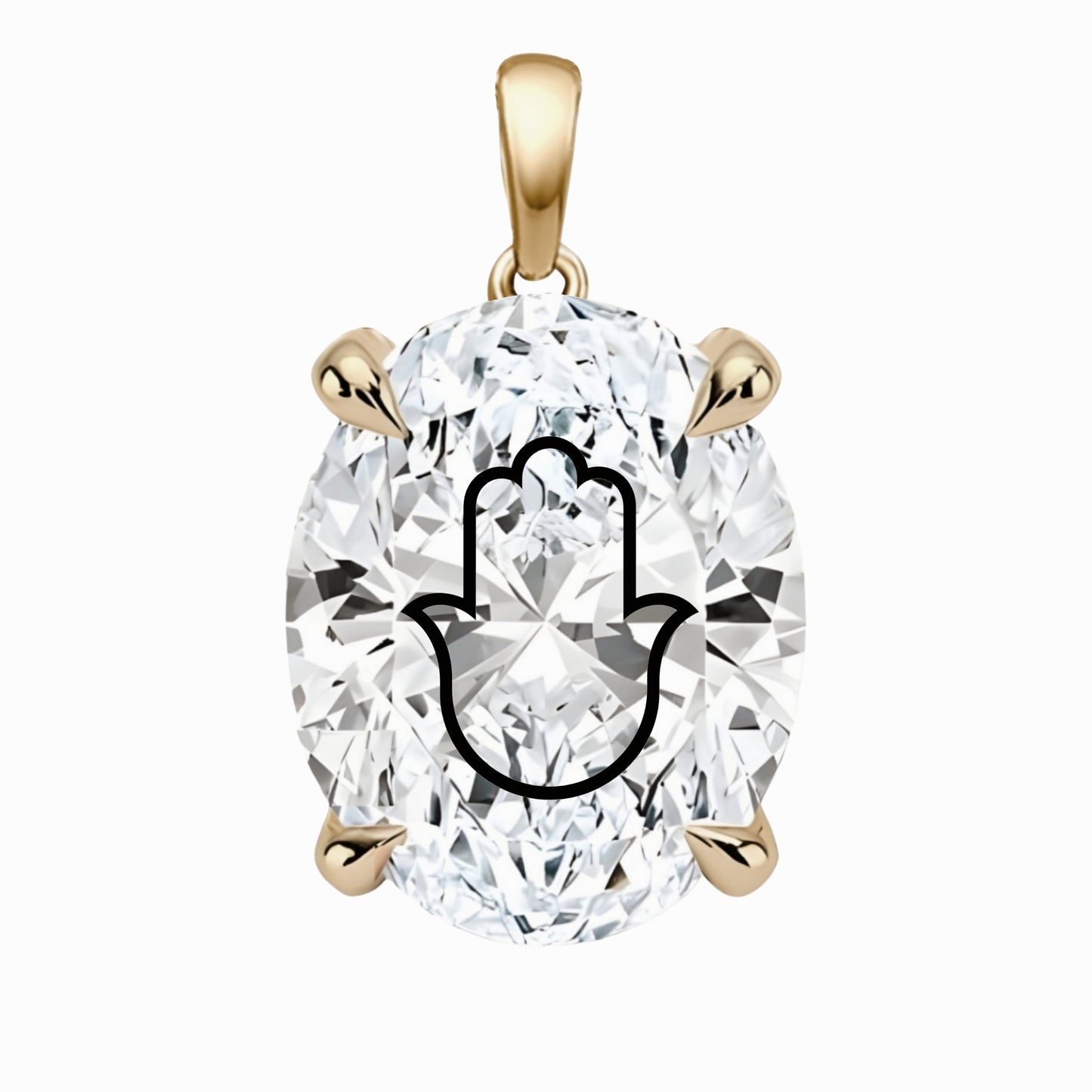 תליון אבן מוסונייט אובל עם חריטת לייזר חמסה - זהב 14 קראט צהוב/לבן/רוז גולד