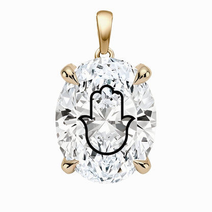 תליון אבן מוסונייט אובל עם חריטת לייזר חמסה - זהב 14 קראט צהוב/לבן/רוז גולד