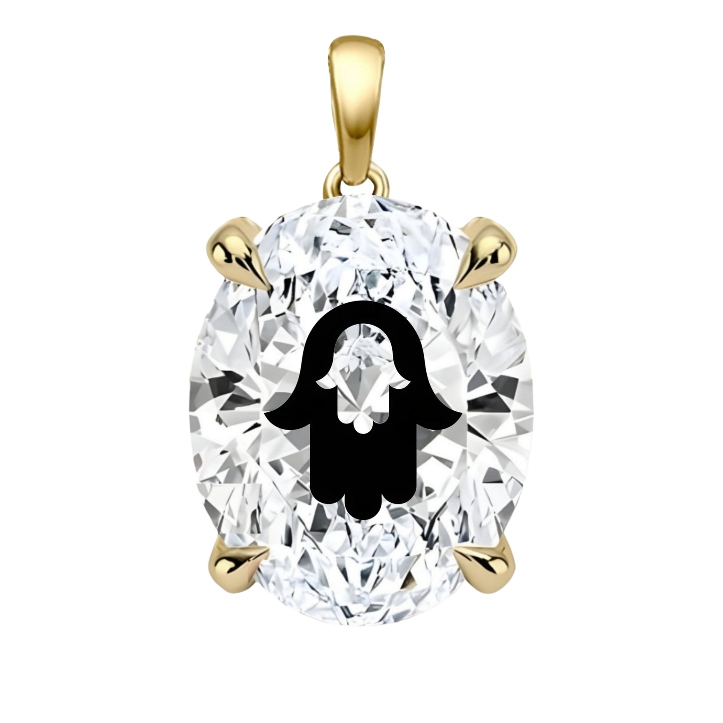 תליון יהלום מעבדה אובל עם חריטת לייזר חמסה בחמסה - זהב 14 קראט צהוב/לבן/רוז גולד