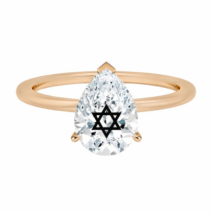טבעת יהלום מעבדה טיפה חריטה מגן דוד - זהב 14 קראט צהוב/לבן/רוז גולד