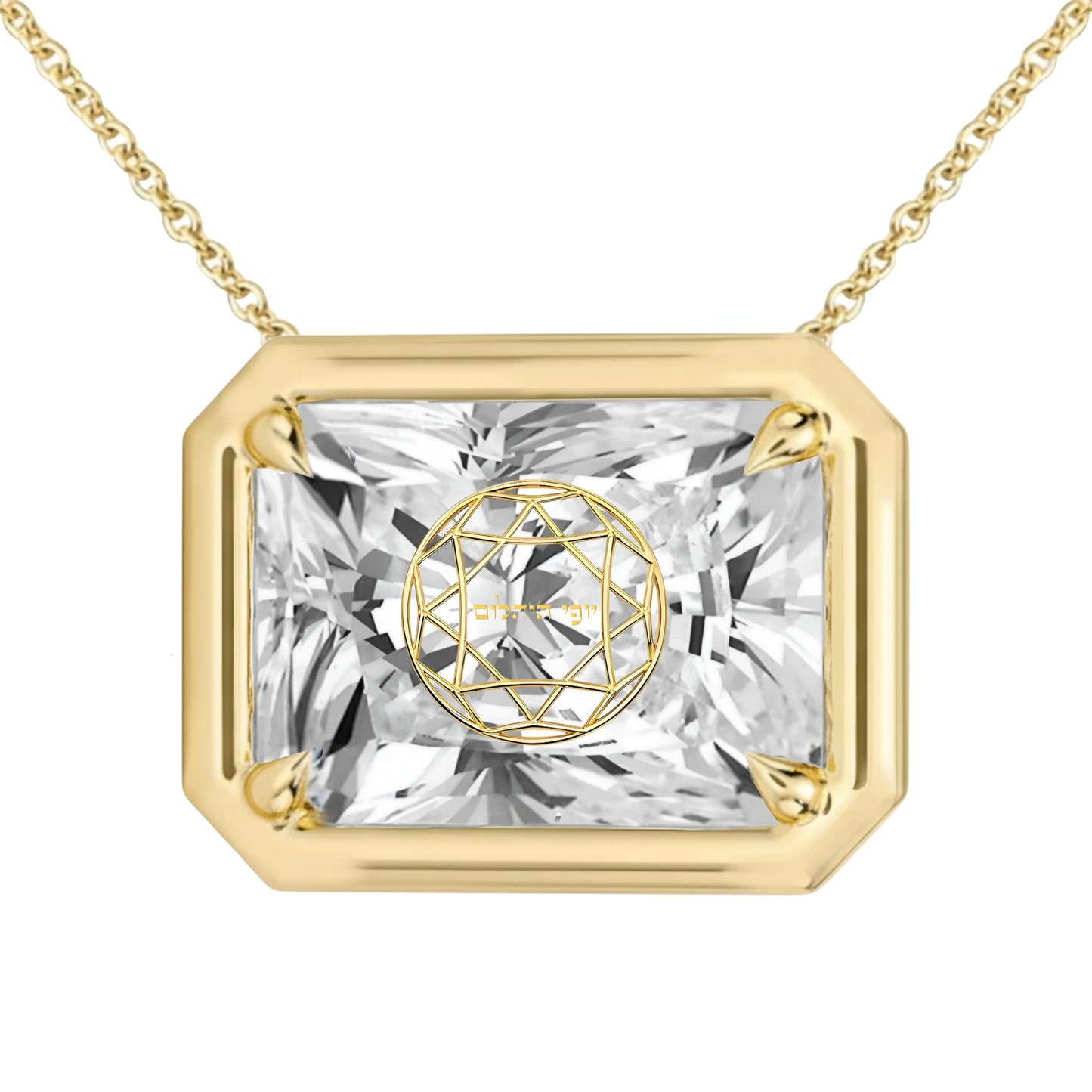 Lab Grown Diamond Radiant Bezel Prongs Pendant Necklace 14K Yellow/White/Rose Gold
