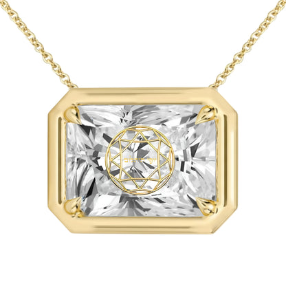 Lab Grown Diamond Radiant Bezel Prongs Pendant Necklace 14K Yellow/White/Rose Gold