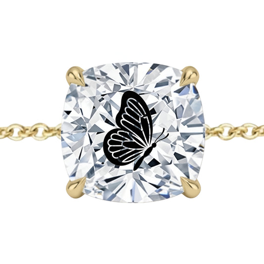 צמיד יהלום מעבדה קושן מרחף עם חריטת לייזר פרפר – זהב 14 קראט צהוב/לבן/רוז גולד