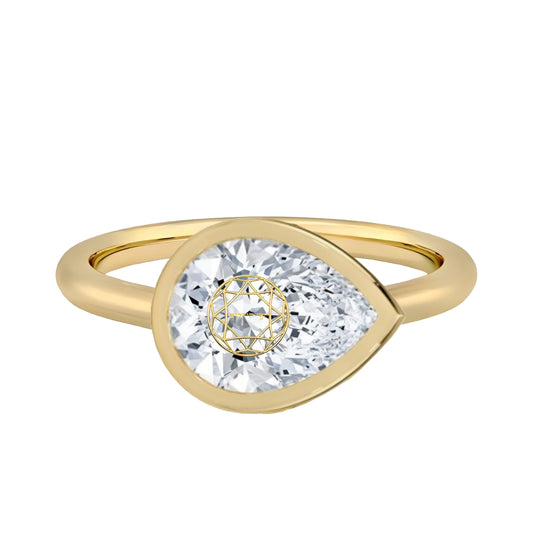 טבעת חותם יהלום מעבדה טיפה חריטה בעיצוב אישי - זהב 14 קראט צהוב/לבן/רוז גולד