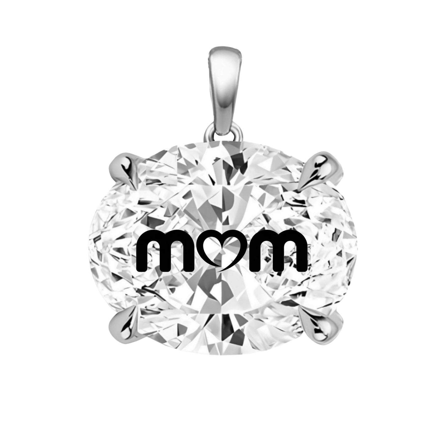 תליון יהלום מעבדה אובל עם חריטת לייזר MOM - זהב 14 קראט צהוב/לבן/רוז גולד