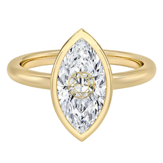 טבעת חותם יהלום מעבדה מרקיזה חריטה בעיצוב אישי - שיבוץ בזל זהב 14 קראט צהוב/לבן/רוז גולד