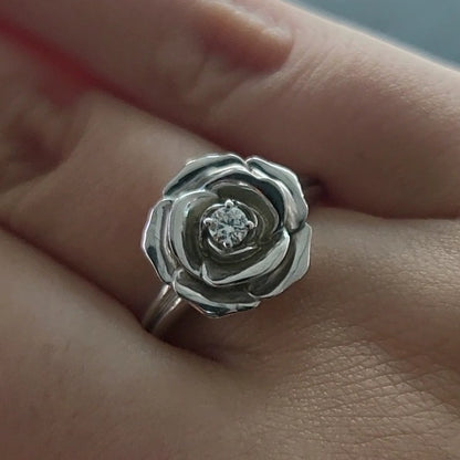 3D Design Rose Flower Solid Ring 925 Silver