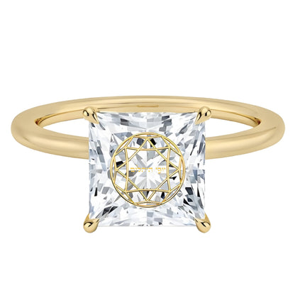 טבעת יהלום מעבדה פרינסס חריטה בעיצוב אישי - זהב 14 קראט צהוב/לבן/רוז גולד