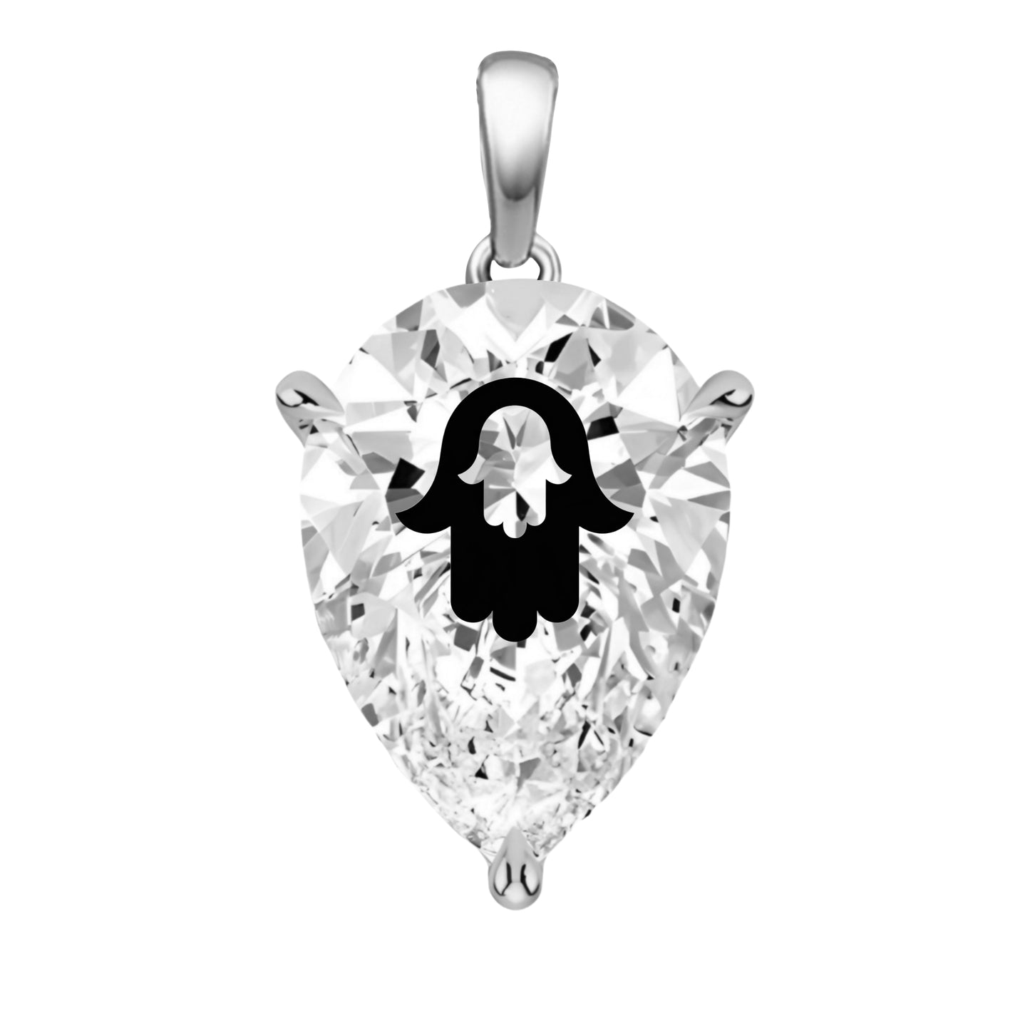 תליון יהלום מעבדה טיפה עם חריטת לייזר חמסה בחמסה - זהב 14 קראט צהוב/לבן/רוז גולד