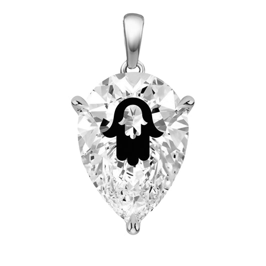 תליון אבן מוסונייט טיפה עם חריטת לייזר חמסה בחמסה - כסף 925