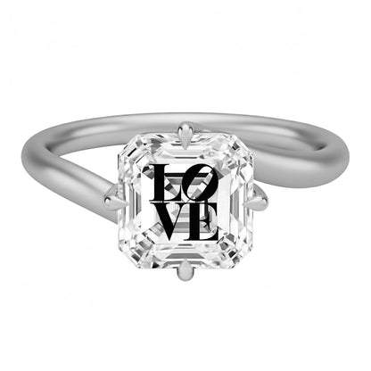טבעת טוויסט יהלום מעבדה אשר עם חריטת לייזר LOVE - זהב 14 קראט לבן/צהוב/רוז גולד