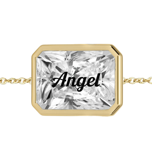 צמיד יהלום מעבדה רדיאן מרחף עם חריטת לייזר Angel – שיבוץ בזל זהב 14 קראט צהוב/לבן/רוז גולד