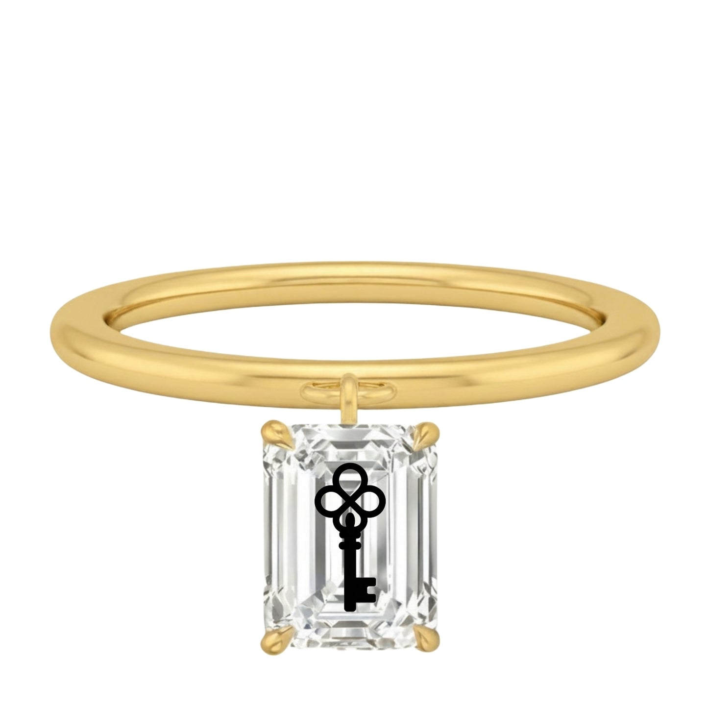 Laser Engrave Lab Grown Diamond Emerald Floating Pendant Key Engraved 14K Yellow/White/Rose Gold