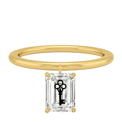 Laser Engrave Lab Grown Diamond Emerald Floating Pendant Key Engraved 14K Yellow/White/Rose Gold