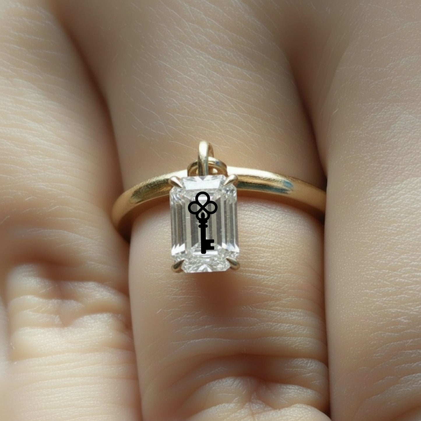 Laser Engrave Lab Grown Diamond Emerald Floating Pendant Key Engraved 14K Yellow/White/Rose Gold