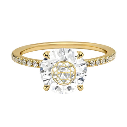 טבעת יהלום מעבדה עגול חריטה בעיצוב אישי עם יהלומים בצדדים - זהב 14 קראט צהוב/לבן/רוז גולד