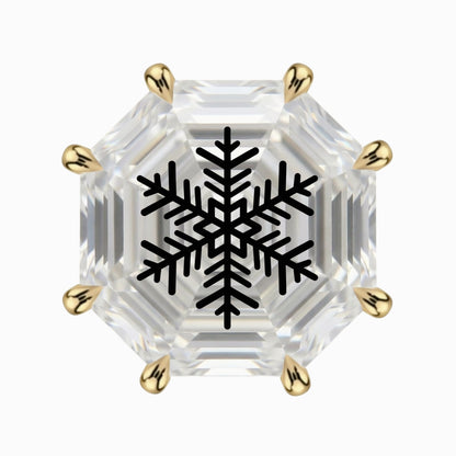 עגיל יהלום מעבדה מתומן Octagonal עם חריטת לייזר פתית שלג – זהב 14 קראט צהוב/לבן/רוז גולד
