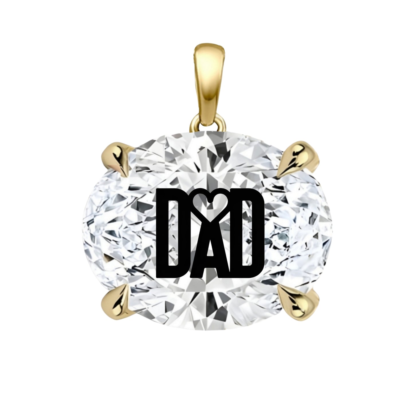 תליון יהלום מעבדה אובל עם חריטת לייזר DAD - זהב 14 קראט צהוב/לבן/רוז גולד