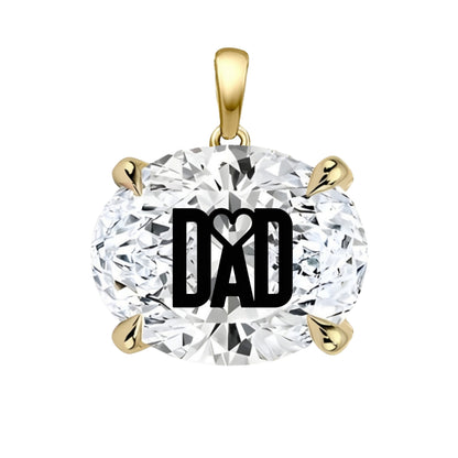 תליון יהלום מעבדה אובל עם חריטת לייזר DAD - זהב 14 קראט צהוב/לבן/רוז גולד