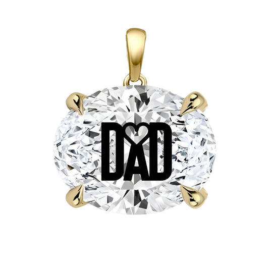 תליון יהלום מעבדה אובל עם חריטת לייזר DAD - זהב 14 קראט צהוב/לבן/רוז גולד