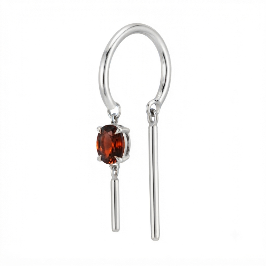 עגיל חישוק לחור רגיל או הליקס משובץ אבן פדפרדשה מעבדה בצורת אובל בצבע אדום זהב 14 קראט צהוב/לבן/רוז גולד Lab Grown Padparadsche Fire Lotus