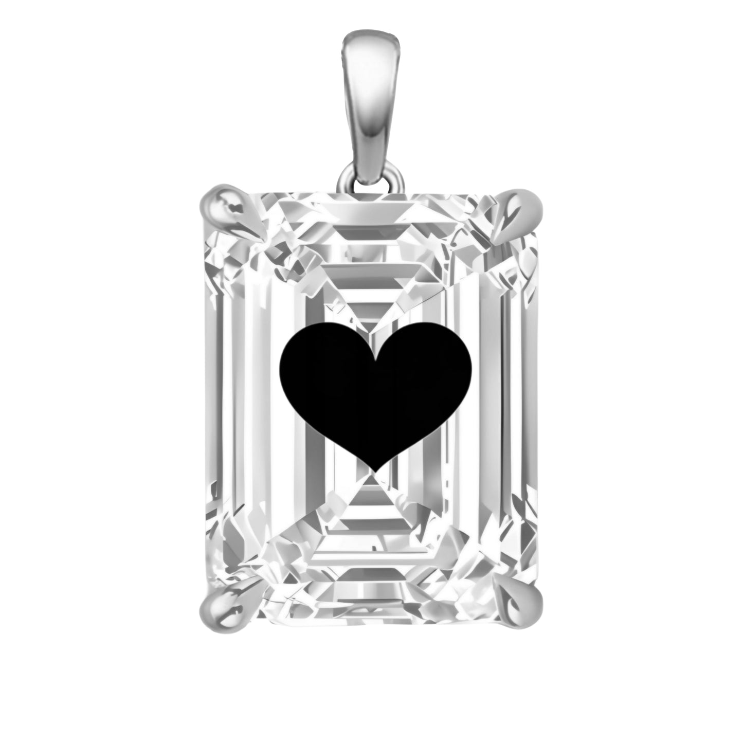 Lab Grown Diamond Emerald Pendant With Heart Laser Engraved On The Diamond 14K Gold