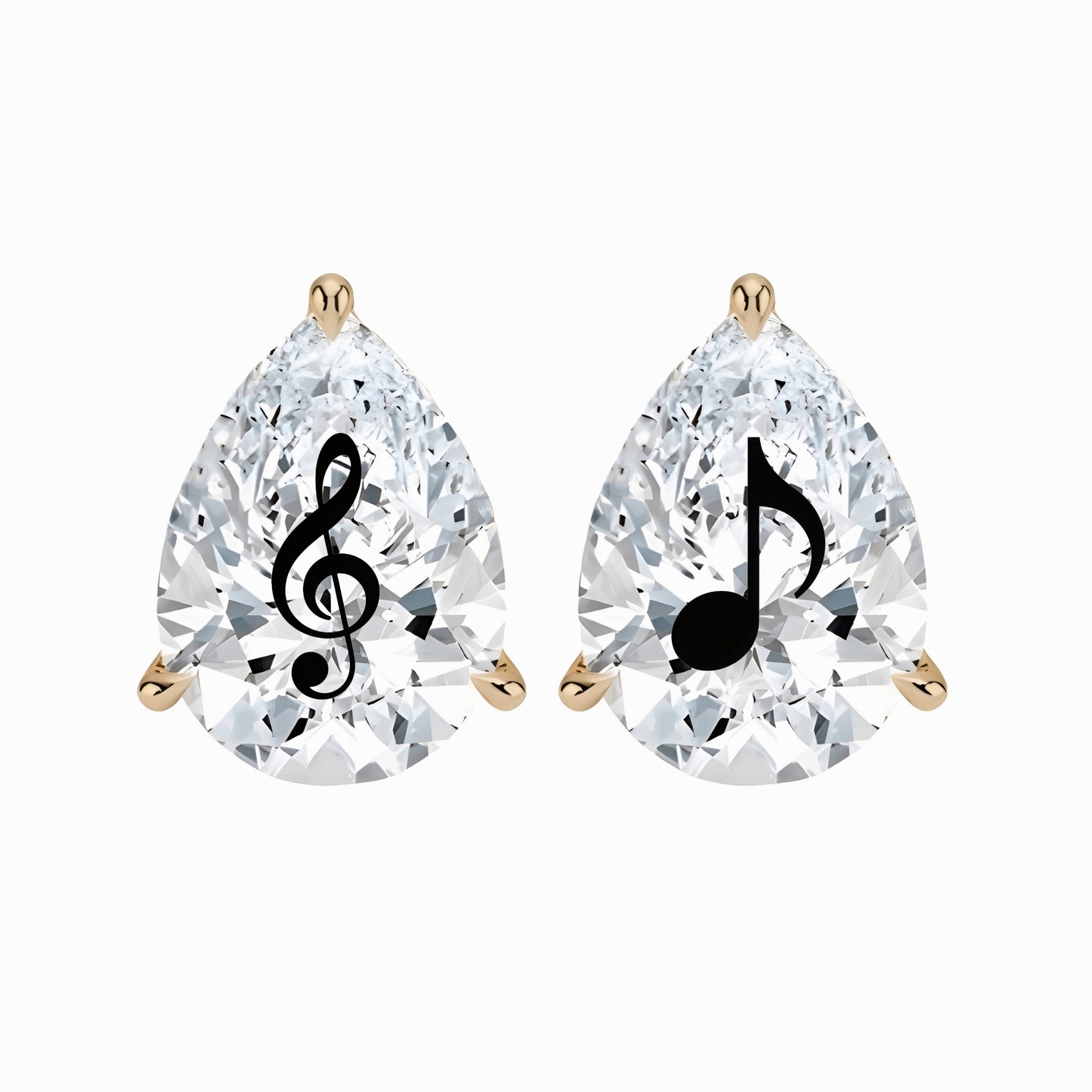 זוג עגילי מרטיני יהלום מעבדה טיפה חריטה תו מוזיקלי - זהב 14 קראט צהוב/לבן/רוז גולד