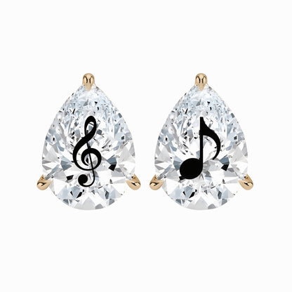 זוג עגילי מרטיני יהלום מעבדה טיפה חריטה תו מוזיקלי - זהב 14 קראט צהוב/לבן/רוז גולד